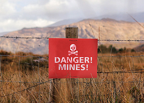 Roads, paths, agricultural and forest areas with the presence of mines