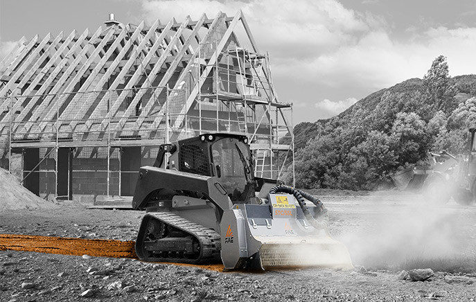 Ideal solution for skid steer loaders, perfect for applications in confined spaces such as cycle paths, dirt paths, gardens or playgrounds